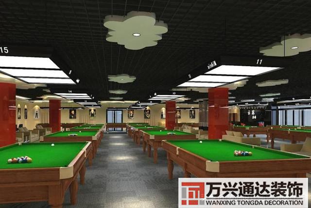 臺(tái)球室裝修效果圖臺(tái)球廳裝修效果圖_萬興辦公室裝修公司
